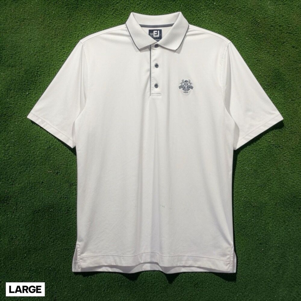 FootJoy Mens White Kebo Valley Golf Club Performance Polo Shirt Large FJ 1888